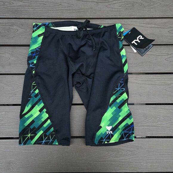 TYR Durafast Men’s Echo Dash Blue/green/black Blade Jammer Swimwear Size 32 New - Picture 1 of 3